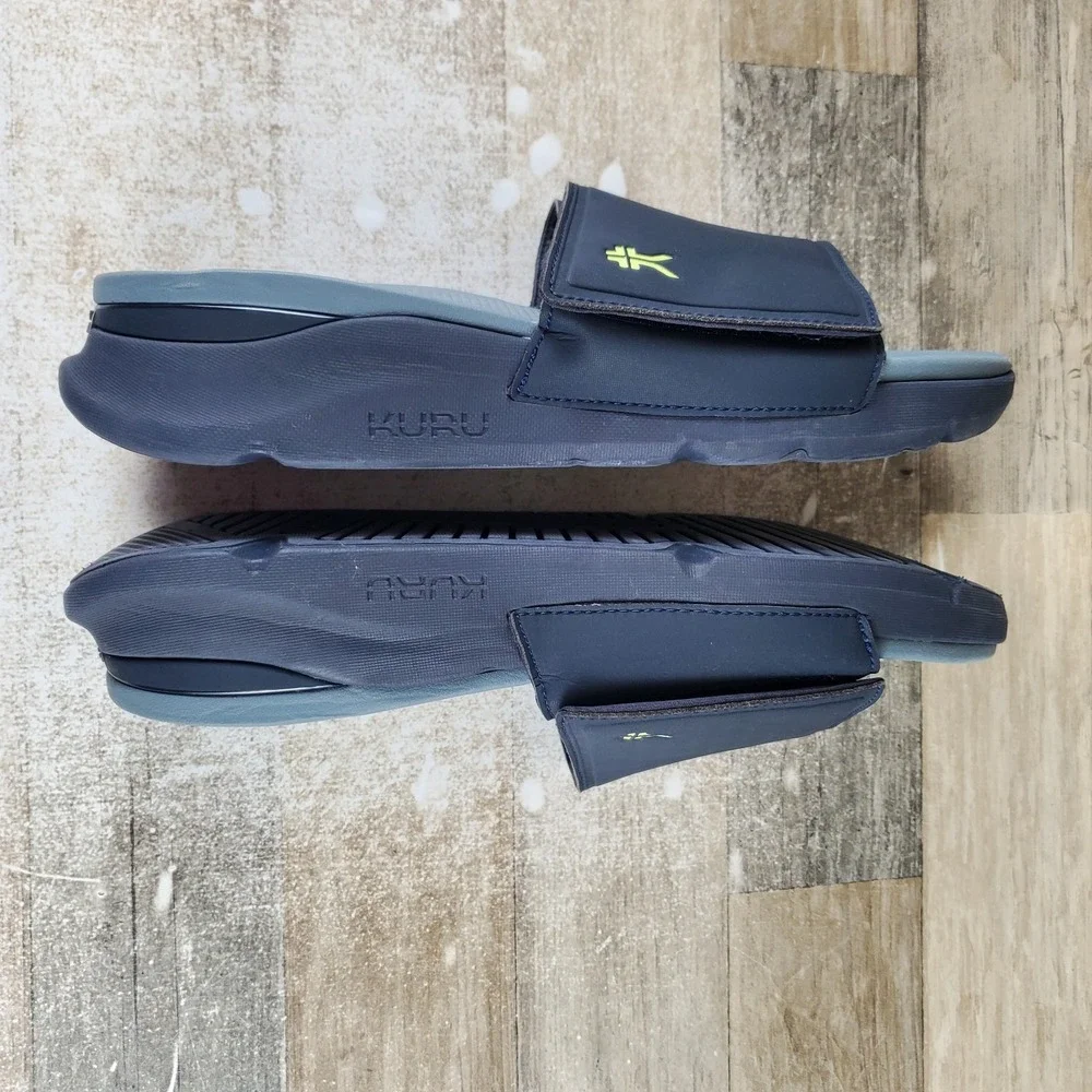 Kuru Moment Mens Slide Sandals Sz 13 M Midnight Blue Pale Lime Platform Slip On‎